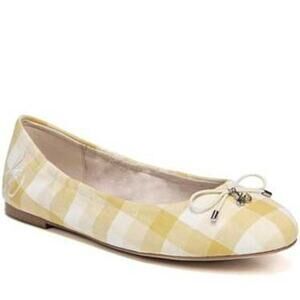 Sam Edelman Felicia Ballet Flats Bow Slip On Gingham Fabric Yellow White 7